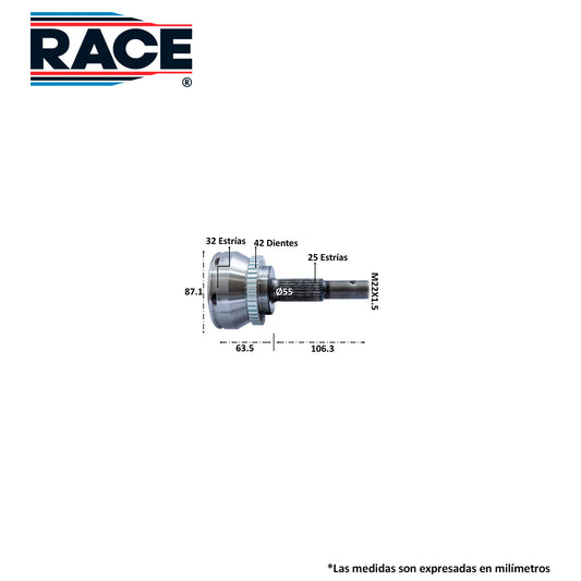 RR-9549 Junta Lado Rueda Transmisión Manual/Automática  Lado Derecho/Izquierdo para Nissan Sentra 2002 RACE