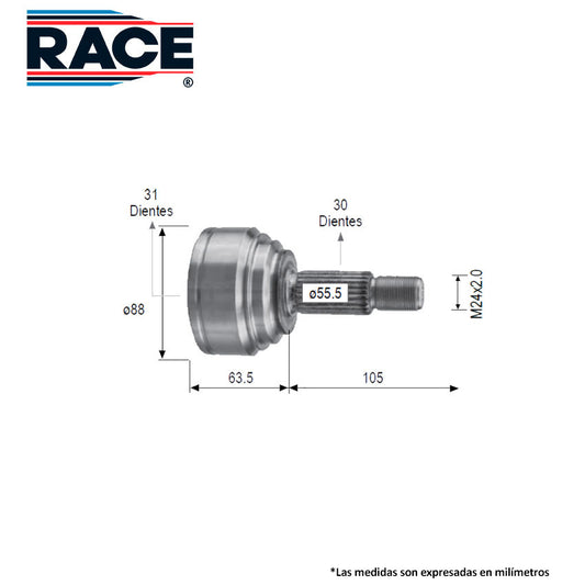 RR-9573 Junta Lado Rueda Transmisión Manual  Lado Derecho/Izquierdo para Ford Fiesta 2014 RACE