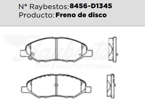 8456-D1345 Balatas Cerámicas Delanteras para Nissan Tiida 2010 RAYBESTOS