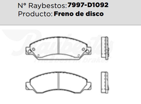 7997-D1092 Balatas Cerámicas Delanteras para GMC Sierra 1500 2006 RAYBESTOS