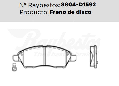 8804-D1592 Balatas Cerámicas Delanteras para Nissan Versa Note 2016 RAYBESTOS