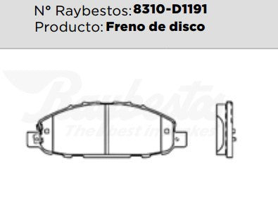 8310-D1191 Balatas Semimetálicas Delanteras para Nissan NV350 Urvan 2021 RAYBESTOS