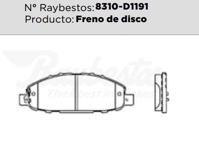 8310-D1191 Balatas Semimetálicas Delanteras para Nissan NV350 Urvan 2022 RAYBESTOS