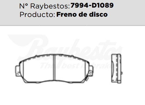 7994-D1089 Balatas Cerámicas Delanteras para Honda Odyssey 2011 RAYBESTOS