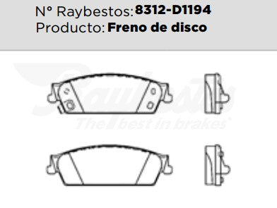 8312-D1194 Balatas Cerámicas Traseras para GMC Sierra 1500 2007 RAYBESTOS